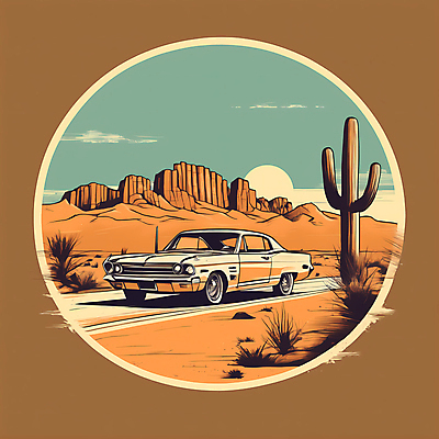 JPG 도로 교통수단 일러스트 자동차 산 선인장 사람없음 태양 사막 빈티지 디지털합성 빈티지배경 서부 국내일러스트 AI일러스트 AI콘텐츠 자연요소 식물 길 육상교통 백그라운드 교통 컨셉 교통시설 파일형식