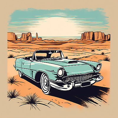 JPG 도로 교통수단 일러스트 자동차 산 사람없음 태양 사막 빈티지 디지털합성 빈티지배경 서부 국내일러스트 AI일러스트 AI콘텐츠 자연요소 길 육상교통 백그라운드 교통 컨셉 교통시설 파일형식