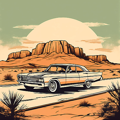JPG 도로 교통수단 일러스트 자동차 산 선인장 사람없음 태양 사막 빈티지 디지털합성 빈티지배경 서부 국내일러스트 AI일러스트 AI콘텐츠 자연요소 식물 길 육상교통 백그라운드 교통 컨셉 교통시설 파일형식