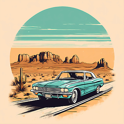 JPG 도로 교통수단 일러스트 자동차 산 사람없음 사막 빈티지 디지털합성 빈티지배경 서부 국내일러스트 AI일러스트 AI콘텐츠 길 육상교통 백그라운드 교통 컨셉 교통시설 파일형식