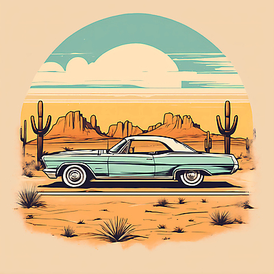 JPG 도로 교통수단 일러스트 자동차 산 선인장 사람없음 태양 사막 빈티지 디지털합성 빈티지배경 서부 국내일러스트 AI일러스트 AI콘텐츠 자연요소 식물 길 육상교통 백그라운드 교통 컨셉 교통시설 파일형식