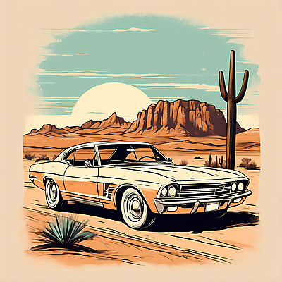 JPG 도로 교통수단 일러스트 자동차 산 선인장 사람없음 태양 사막 빈티지 디지털합성 빈티지배경 서부 국내일러스트 AI일러스트 AI콘텐츠 자연요소 식물 길 육상교통 백그라운드 교통 컨셉 교통시설 파일형식