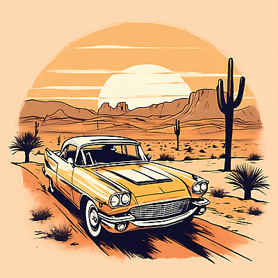 JPG 도로 교통수단 일러스트 자동차 산 선인장 사람없음 태양 사막 빈티지 디지털합성 빈티지배경 서부 국내일러스트 AI일러스트 AI콘텐츠 자연요소 식물 길 육상교통 백그라운드 교통 컨셉 교통시설 파일형식
