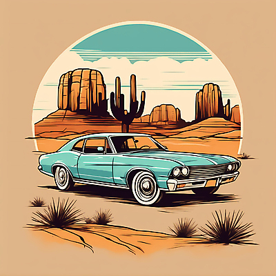 JPG 도로 교통수단 일러스트 자동차 산 선인장 사람없음 사막 빈티지 디지털합성 빈티지배경 서부 국내일러스트 AI일러스트 AI콘텐츠 식물 길 육상교통 백그라운드 교통 컨셉 교통시설 파일형식