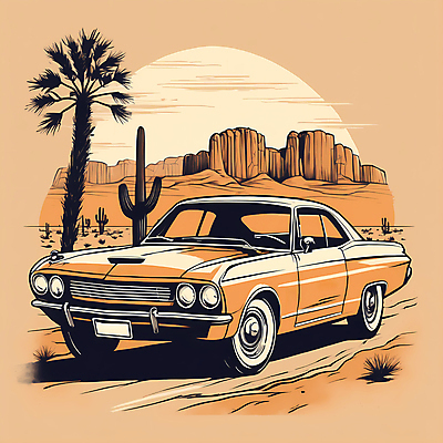 JPG 도로 교통수단 일러스트 자동차 산 선인장 사람없음 야자수 사막 빈티지 디지털합성 빈티지배경 서부 국내일러스트 AI일러스트 AI콘텐츠 나무 식물 길 육상교통 백그라운드 교통 컨셉 교통시설 파일형식