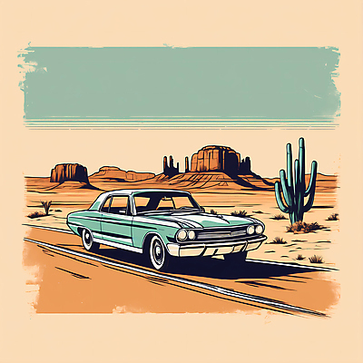 JPG 도로 교통수단 일러스트 자동차 산 선인장 사람없음 사막 빈티지 디지털합성 빈티지배경 서부 국내일러스트 AI일러스트 AI콘텐츠 식물 길 육상교통 백그라운드 교통 컨셉 교통시설 파일형식