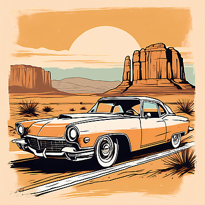 JPG 도로 교통수단 일러스트 자동차 산 사람없음 태양 사막 빈티지 디지털합성 빈티지배경 서부 국내일러스트 AI일러스트 AI콘텐츠 자연요소 길 육상교통 백그라운드 교통 컨셉 교통시설 파일형식