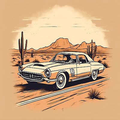 JPG 도로 교통수단 일러스트 자동차 산 선인장 사람없음 태양 사막 빈티지 디지털합성 빈티지배경 서부 국내일러스트 AI일러스트 AI콘텐츠 자연요소 식물 길 육상교통 백그라운드 교통 컨셉 교통시설 파일형식
