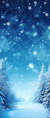 JPG 나무 길 백그라운드 겨울 일러스트 밤하늘 눈꽃 사람없음 파란색 설원 눈 전나무 겨울풍경 국내일러스트 AI일러스트 AI콘텐츠 자연요소 식물 계절 컬러 하늘 날씨 눈_날씨 풍경 야간 파일형식