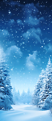 JPG 나무 길 백그라운드 겨울 일러스트 밤하늘 사람없음 파란색 설원 눈 전나무 겨울풍경 국내일러스트 AI일러스트 AI콘텐츠 자연요소 식물 계절 컬러 하늘 날씨 눈_날씨 풍경 야간 파일형식