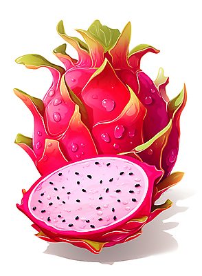 PSD 과일 일러스트 단면 사람없음 빨간색 물방울 신선 달콤 열대과일 용과 국내일러스트 컬러 맛 파일형식
