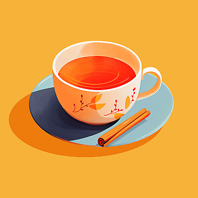 PSD 일러스트 잔 따뜻함 사람없음 노란색 차 찻잔 다도 컵받침 시나몬스틱 국내일러스트 식기 음료 컬러 예절 받침대 시나몬 파일형식