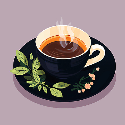 PSD 꽃 일러스트 나뭇잎 잔 따뜻함 사람없음 차 수증기 찻잔 다도 허브 컵받침 홍차 찻잎 국내일러스트 식물 식기 음료 잎 차_음료 예절 받침대 파일형식