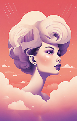 JPG 구름 여자 얼굴 분홍색 일러스트 한명 상반신 성인 뷰티 일출 보라색 귀걸이 황혼 일몰 백발 우아함 잡지 신비 디지털합성 성인여자한명만 국내일러스트 AI일러스트 AI콘텐츠 자연요소 1 헤어스타일 컬러 컨셉 장신구 사람 신체부위 간행물 노을 여자한명만 성인여자만 파일형식
