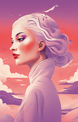 JPG 구름 여자 얼굴 일러스트 한명 상반신 성인 뷰티 일출 보라색 황혼 일몰 백발 우아함 잡지 신비 디지털합성 다홍색 성인여자한명만 국내일러스트 AI일러스트 AI콘텐츠 자연요소 1 헤어스타일 컬러 컨셉 사람 신체부위 간행물 노을 여자한명만 성인여자만 파일형식