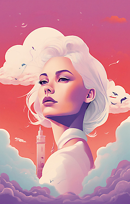 JPG 구름 여자 얼굴 일러스트 한명 빌딩 상반신 성인 뷰티 일출 탑 보라색 귀걸이 황혼 일몰 백발 우아함 잡지 신비 디지털합성 성인여자한명만 코랄 국내일러스트 AI일러스트 AI콘텐츠 자연요소 1 헤어스타일 건축물 컬러 컨셉 장신구 사람 건물 신체부위 간행물 노을 여자한명만 성인여자만 파일형식