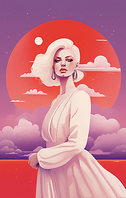 JPG 구름 응시 여자 얼굴 일러스트 한명 상반신 성인 빨간색 뷰티 일출 보라색 귀걸이 황혼 일몰 백발 우아함 잡지 신비 디지털합성 성인여자한명만 국내일러스트 AI일러스트 AI콘텐츠 자연요소 1 헤어스타일 시선 컬러 컨셉 장신구 사람 신체부위 간행물 노을 여자한명만 성인여자만 파일형식