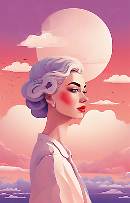 JPG 구름 여자 얼굴 일러스트 한명 상반신 성인 뷰티 일출 보라색 귀걸이 황혼 일몰 백발 우아함 잡지 신비 디지털합성 성인여자한명만 국내일러스트 AI일러스트 AI콘텐츠 자연요소 1 헤어스타일 컬러 컨셉 장신구 사람 신체부위 간행물 노을 여자한명만 성인여자만 파일형식