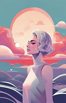 JPG 구름 여자 얼굴 일러스트 한명 상반신 성인 뷰티 일출 보라색 황혼 일몰 백발 우아함 잡지 신비 디지털합성 성인여자한명만 국내일러스트 AI일러스트 AI콘텐츠 자연요소 1 헤어스타일 컬러 컨셉 사람 신체부위 간행물 노을 여자한명만 성인여자만 파일형식