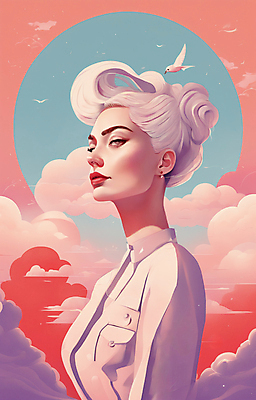 JPG 구름 여자 얼굴 일러스트 한명 상반신 성인 뷰티 일출 보라색 귀걸이 황혼 일몰 백발 우아함 잡지 신비 디지털합성 성인여자한명만 국내일러스트 AI일러스트 AI콘텐츠 자연요소 1 헤어스타일 컬러 컨셉 장신구 사람 신체부위 간행물 노을 여자한명만 성인여자만 파일형식