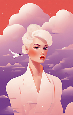 JPG 구름 여자 얼굴 일러스트 한명 상반신 성인 뷰티 일출 보라색 귀걸이 황혼 일몰 백발 우아함 잡지 신비 디지털합성 성인여자한명만 국내일러스트 AI일러스트 AI콘텐츠 자연요소 1 헤어스타일 컬러 컨셉 장신구 사람 신체부위 간행물 노을 여자한명만 성인여자만 파일형식