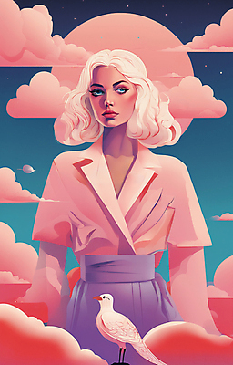 JPG 구름 여자 얼굴 분홍색 일러스트 조류 한명 상반신 성인 뷰티 일출 황혼 일몰 백발 우아함 잡지 신비 디지털합성 성인여자한명만 국내일러스트 AI일러스트 AI콘텐츠 자연요소 동물 1 헤어스타일 컬러 컨셉 사람 신체부위 간행물 노을 여자한명만 성인여자만 파일형식