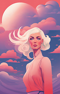 JPG 구름 여자 얼굴 일러스트 한명 상반신 성인 뷰티 일출 보라색 황혼 일몰 백발 우아함 잡지 신비 디지털합성 성인여자한명만 국내일러스트 AI일러스트 AI콘텐츠 자연요소 1 헤어스타일 컬러 컨셉 사람 신체부위 간행물 노을 여자한명만 성인여자만 파일형식