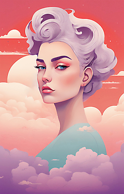JPG 구름 여자 얼굴 일러스트 한명 상반신 성인 뷰티 일출 보라색 귀걸이 황혼 일몰 백발 우아함 잡지 신비 디지털합성 성인여자한명만 국내일러스트 AI일러스트 AI콘텐츠 자연요소 1 헤어스타일 컬러 컨셉 장신구 사람 신체부위 간행물 노을 여자한명만 성인여자만 파일형식