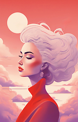 JPG 구름 여자 얼굴 일러스트 한명 상반신 성인 뷰티 일출 보라색 귀걸이 황혼 일몰 백발 우아함 잡지 신비 디지털합성 성인여자한명만 국내일러스트 AI일러스트 AI콘텐츠 자연요소 1 헤어스타일 컬러 컨셉 장신구 사람 신체부위 간행물 노을 여자한명만 성인여자만 파일형식