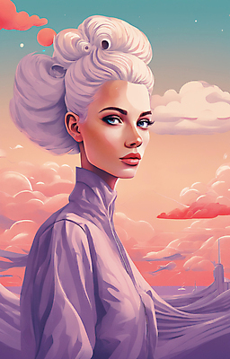 JPG 구름 여자 얼굴 일러스트 한명 빌딩 상반신 성인 뷰티 일출 보라색 황혼 일몰 백발 우아함 잡지 신비 디지털합성 성인여자한명만 국내일러스트 AI일러스트 AI콘텐츠 자연요소 1 헤어스타일 컬러 컨셉 사람 건물 신체부위 간행물 노을 여자한명만 성인여자만 파일형식