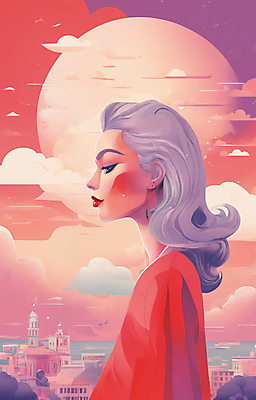 JPG 구름 여자 얼굴 일러스트 한명 상반신 성인 뷰티 일출 보라색 황혼 일몰 백발 도시 우아함 잡지 신비 디지털합성 성인여자한명만 국내일러스트 AI일러스트 AI콘텐츠 자연요소 1 헤어스타일 컬러 컨셉 사람 신체부위 간행물 노을 여자한명만 성인여자만 파일형식