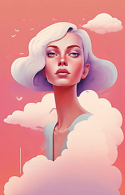 JPG 구름 여자 얼굴 분홍색 일러스트 한명 상반신 성인 뷰티 일출 황혼 일몰 백발 우아함 잡지 신비 디지털합성 성인여자한명만 국내일러스트 AI일러스트 AI콘텐츠 자연요소 1 헤어스타일 컬러 컨셉 사람 신체부위 간행물 노을 여자한명만 성인여자만 파일형식