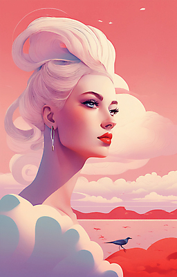 JPG 구름 여자 얼굴 일러스트 조류 한명 상반신 성인 뷰티 일출 귀걸이 황혼 일몰 백발 우아함 잡지 신비 디지털합성 성인여자한명만 코랄 국내일러스트 AI일러스트 AI콘텐츠 자연요소 동물 1 헤어스타일 컬러 컨셉 장신구 사람 신체부위 간행물 노을 여자한명만 성인여자만 파일형식