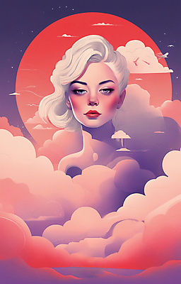 JPG 구름 여자 얼굴 일러스트 한명 상반신 성인 뷰티 일출 보라색 황혼 일몰 백발 우아함 잡지 신비 디지털합성 성인여자한명만 국내일러스트 AI일러스트 AI콘텐츠 자연요소 1 헤어스타일 컬러 컨셉 사람 신체부위 간행물 노을 여자한명만 성인여자만 파일형식