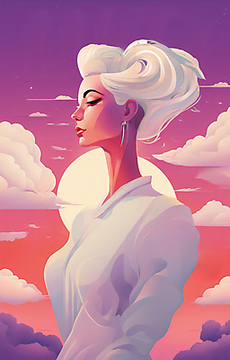 JPG 구름 여자 얼굴 일러스트 한명 상반신 성인 뷰티 일출 보라색 귀걸이 황혼 일몰 백발 우아함 잡지 신비 디지털합성 성인여자한명만 국내일러스트 AI일러스트 AI콘텐츠 자연요소 1 헤어스타일 컬러 컨셉 장신구 사람 신체부위 간행물 노을 여자한명만 성인여자만 파일형식