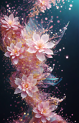 JPG 편집이미지 꽃 사람없음 반짝임 봄 신비 가루 디지털합성 꽃가루 몽환 더스트파티클 이미지편집 편집실사 AI컴퓨터그래픽 AI콘텐츠 식물 계절 컨셉 모션 CG 파일형식