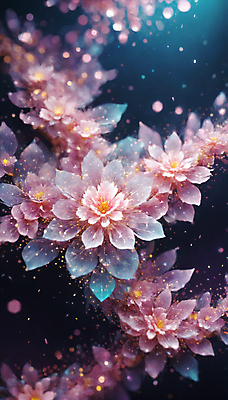 JPG 편집이미지 꽃 사람없음 반짝임 봄 신비 가루 디지털합성 꽃가루 몽환 더스트파티클 이미지편집 편집실사 AI컴퓨터그래픽 AI콘텐츠 식물 계절 컨셉 모션 CG 파일형식