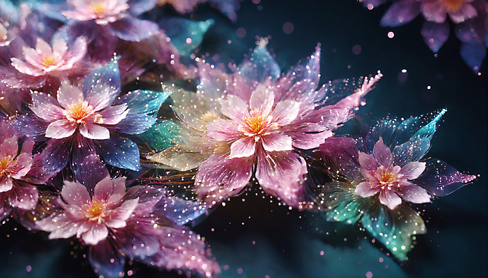 JPG 편집이미지 꽃 사람없음 반짝임 봄 신비 가루 디지털합성 꽃가루 몽환 더스트파티클 이미지편집 편집실사 AI컴퓨터그래픽 AI콘텐츠 식물 계절 컨셉 모션 CG 파일형식