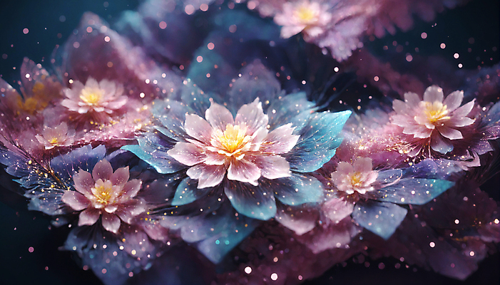 JPG 편집이미지 꽃 사람없음 반짝임 봄 신비 가루 디지털합성 꽃가루 몽환 더스트파티클 이미지편집 편집실사 AI컴퓨터그래픽 AI콘텐츠 식물 계절 컨셉 모션 CG 파일형식