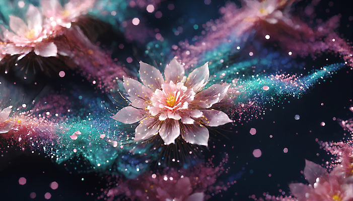 JPG 편집이미지 꽃 사람없음 반짝임 봄 신비 가루 디지털합성 꽃가루 몽환 더스트파티클 이미지편집 편집실사 AI컴퓨터그래픽 AI콘텐츠 식물 계절 컨셉 모션 CG 파일형식