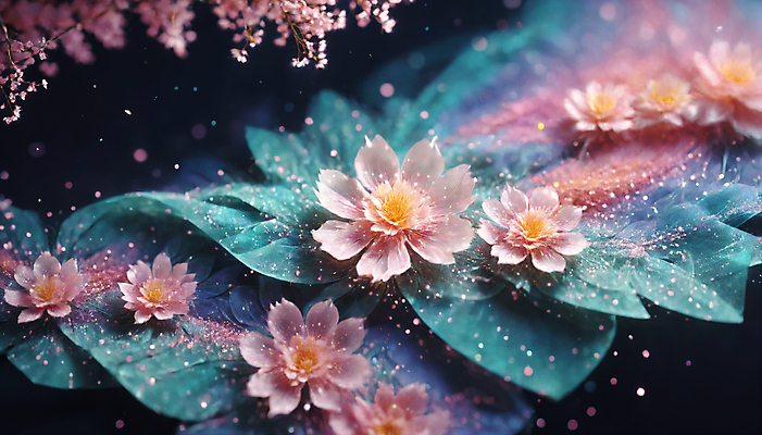 JPG 편집이미지 꽃 사람없음 반짝임 봄 신비 가루 디지털합성 꽃가루 몽환 더스트파티클 이미지편집 편집실사 AI컴퓨터그래픽 AI콘텐츠 식물 계절 컨셉 모션 CG 파일형식