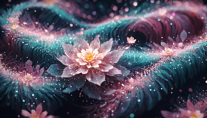 JPG 편집이미지 꽃 사람없음 반짝임 봄 신비 가루 디지털합성 꽃가루 몽환 더스트파티클 이미지편집 편집실사 AI컴퓨터그래픽 AI콘텐츠 식물 계절 컨셉 모션 CG 파일형식