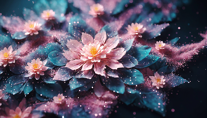 JPG 편집이미지 꽃 사람없음 반짝임 봄 신비 가루 디지털합성 꽃가루 몽환 더스트파티클 이미지편집 편집실사 AI컴퓨터그래픽 AI콘텐츠 식물 계절 컨셉 모션 CG 파일형식