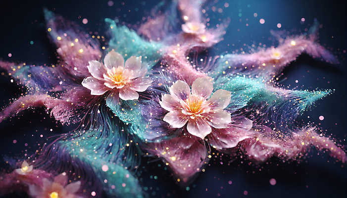 JPG 편집이미지 꽃 사람없음 반짝임 봄 신비 가루 디지털합성 꽃가루 몽환 더스트파티클 이미지편집 편집실사 AI컴퓨터그래픽 AI콘텐츠 식물 계절 컨셉 모션 CG 파일형식