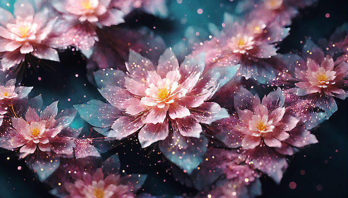 JPG 편집이미지 꽃 사람없음 반짝임 봄 신비 가루 디지털합성 꽃가루 몽환 더스트파티클 이미지편집 편집실사 AI컴퓨터그래픽 AI콘텐츠 식물 계절 컨셉 모션 CG 파일형식