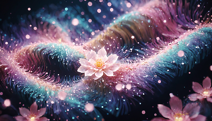 JPG 편집이미지 꽃 사람없음 반짝임 봄 신비 가루 디지털합성 꽃가루 몽환 더스트파티클 이미지편집 편집실사 AI컴퓨터그래픽 AI콘텐츠 식물 계절 컨셉 모션 CG 파일형식