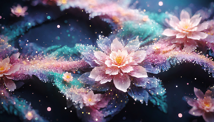 JPG 편집이미지 꽃 사람없음 반짝임 봄 신비 가루 디지털합성 꽃가루 몽환 더스트파티클 이미지편집 편집실사 AI컴퓨터그래픽 AI콘텐츠 식물 계절 컨셉 모션 CG 파일형식