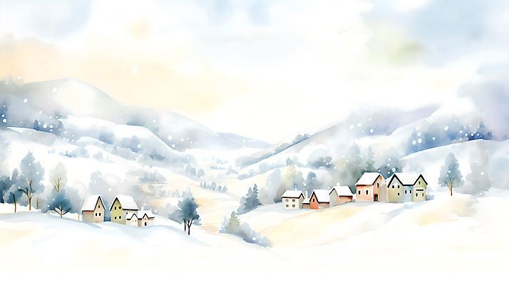 JPG 나무 백그라운드 겨울 일러스트 페인팅 하늘 수채화 산 주택 풍경 사람없음 마을 흰색 눈 언덕 눈덮임 국내일러스트 AI일러스트 AI콘텐츠 자연요소 식물 계절 컬러 컨셉 날씨 건물 파일형식