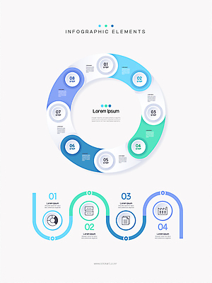 일러스트 비즈니스 사람없음 그래픽 파란색 인포그래픽 원형 단계 순서 엘리먼트 지그재그 타임라인 국내일러스트 AI파일 도형 컬러 파일형식 벡터