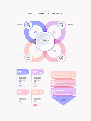 분홍색 일러스트 비즈니스 사람없음 그래픽 보라색 인포그래픽 원형 단계 순서 엘리먼트 지그재그 타임라인 파스텔톤 국내일러스트 AI파일 도형 컬러 파일형식 벡터